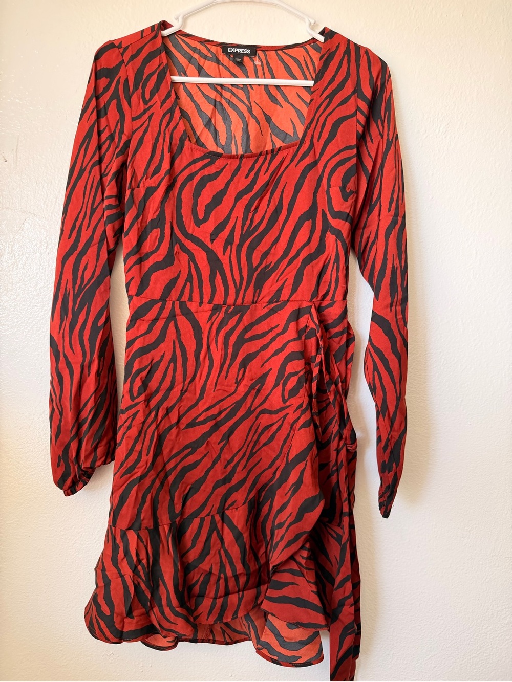 Express Red and Black Zebra Print Long Sleeve Square Neck Dress